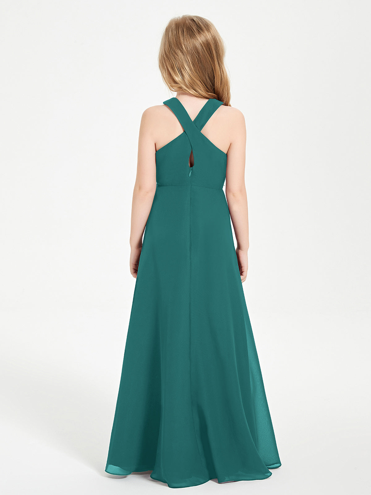 Grecian Neckline Long Dresses for Junior Bridesmaids Peacock
